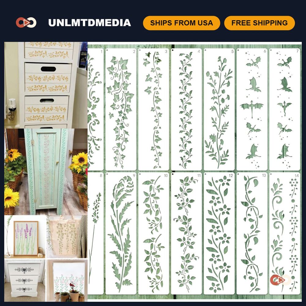 Large Floral Leaf Stencils for Painting - Dragon Vine Background Template, Wood
